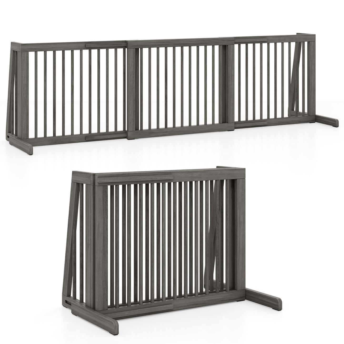 Adjustable 3-Panel Wood Pet Gate - Foldable Dog Fence