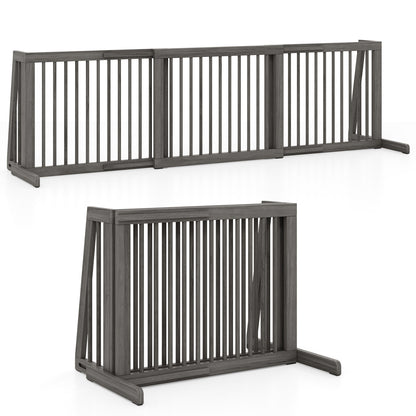 Adjustable 3-Panel Wood Pet Gate - Foldable Dog Fence