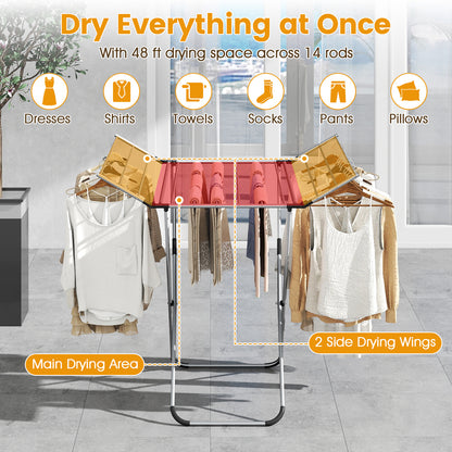 Folding Aluminum Clothes Drying Rack with 2 Side Wings