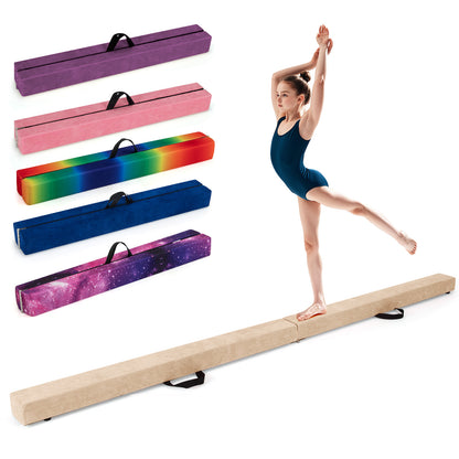 Folding Balance Beam with Solid Wood Base and Anti-slip Bottom-Light Pink - Beige