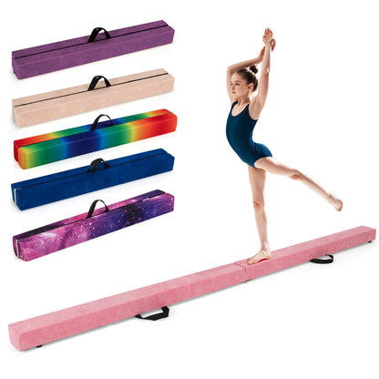 Folding Balance Beam with Solid Wood Base and Anti-slip Bottom-Light Pink - Light Pink