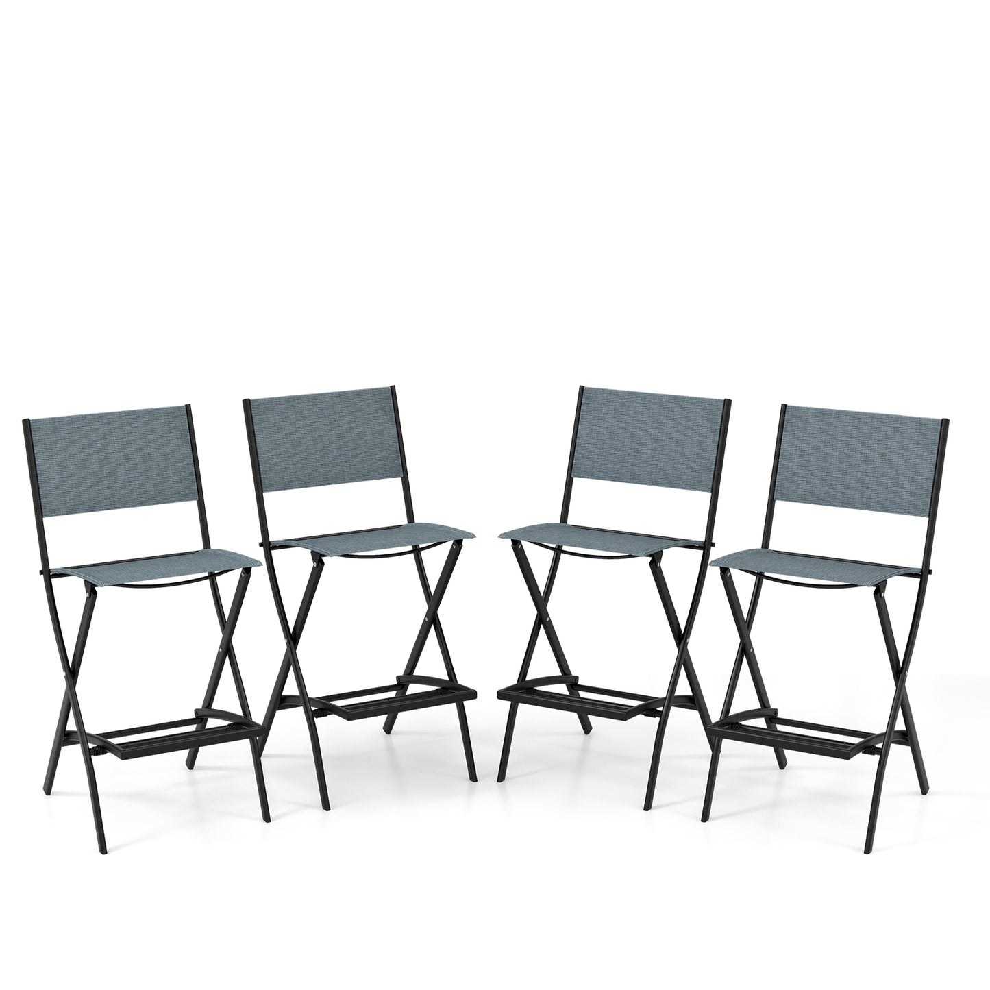 Outdoor Folding Bar Height Stool Set of 4 with Metal Frame and Footrest-Blue - Blue