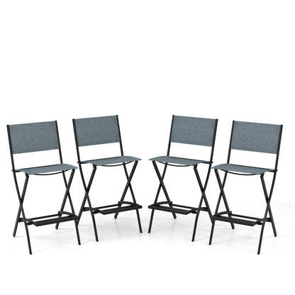 Outdoor Folding Bar Height Stool Set of 4 with Metal Frame and Footrest-Blue - Blue