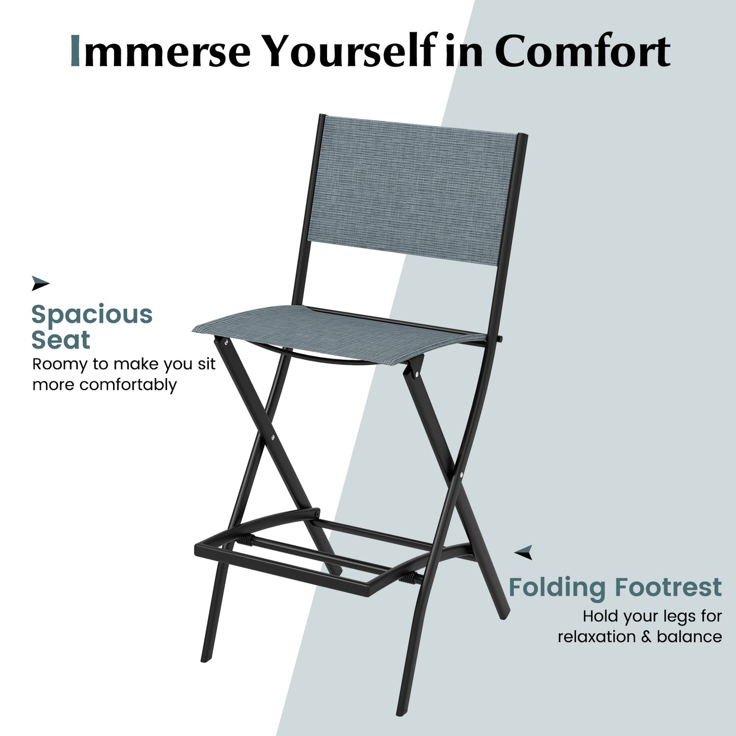 Folding Bar Stools Set of 2 Backrest Humanized Footrest