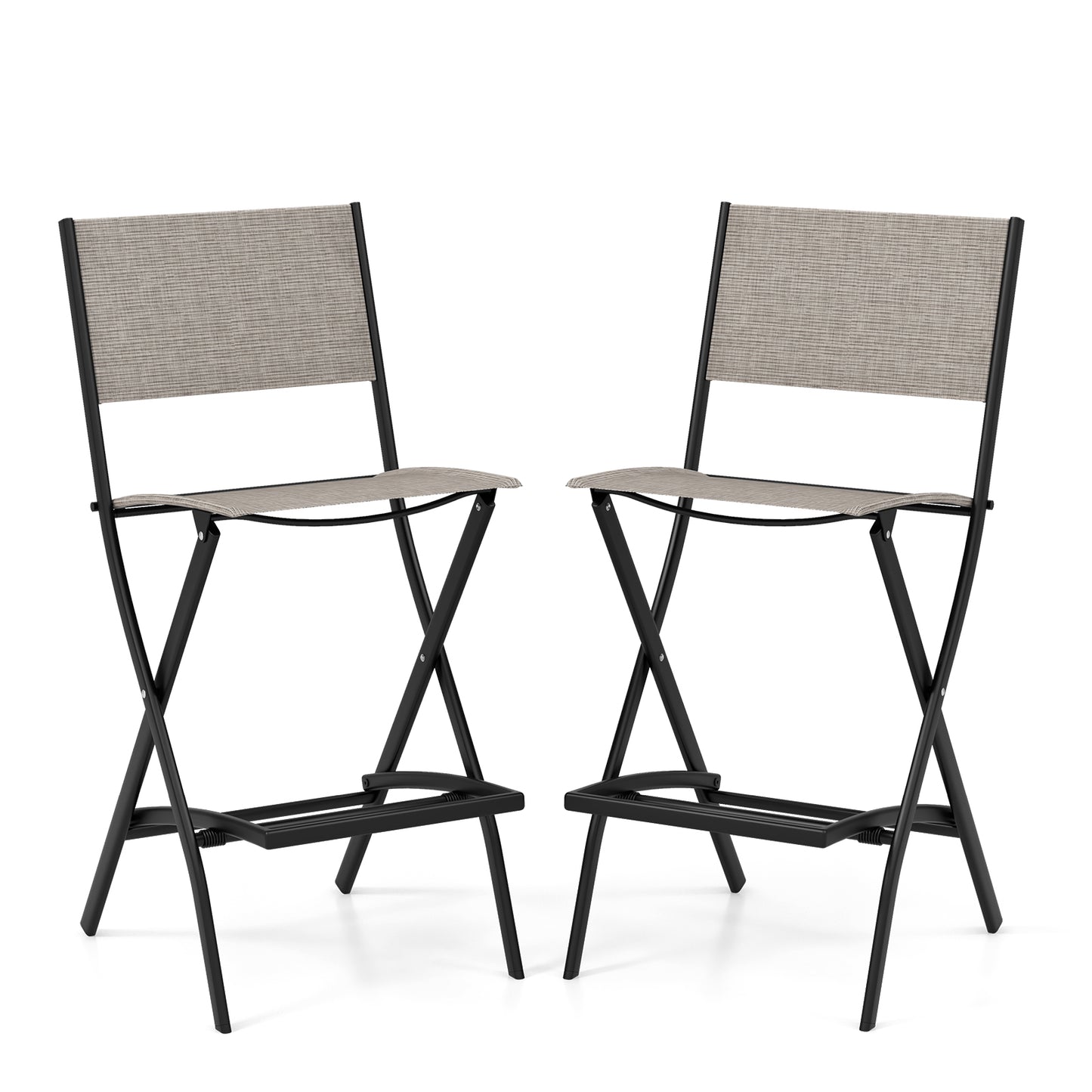 Folding Bar Stools Set of 2 Backrest Humanized Footrest-Blue - Coffee