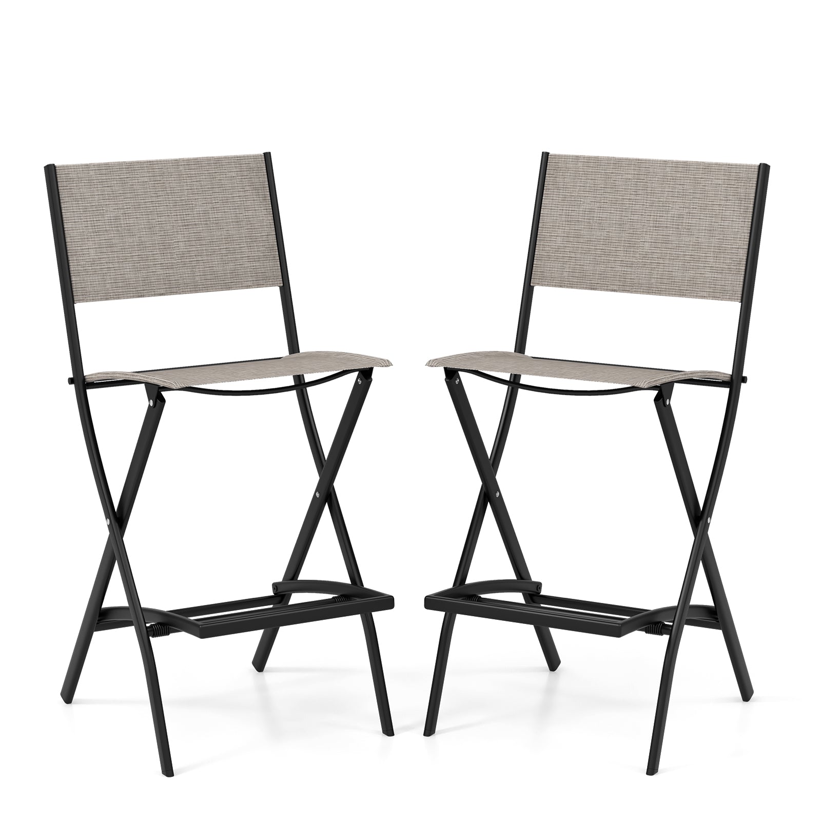 Folding Bar Stools Set of 2 Backrest Humanized Footrest-Blue - Coffee