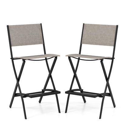 Folding Bar Stools Set of 2 Backrest Humanized Footrest-Blue - Coffee