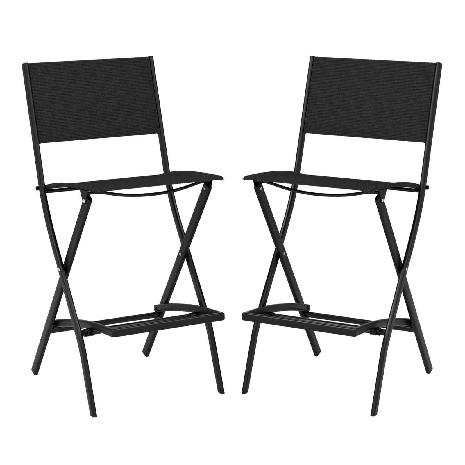 Folding Bar Stools Set of 2 Backrest Humanized Footrest-Blue - Black