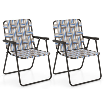 2 Pieces Folding Beach Chair Camping Lawn Webbing Chair