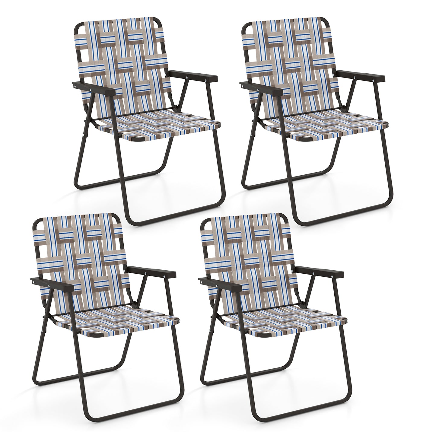 2 Pieces Folding Beach Chair Camping Lawn Webbing Chair