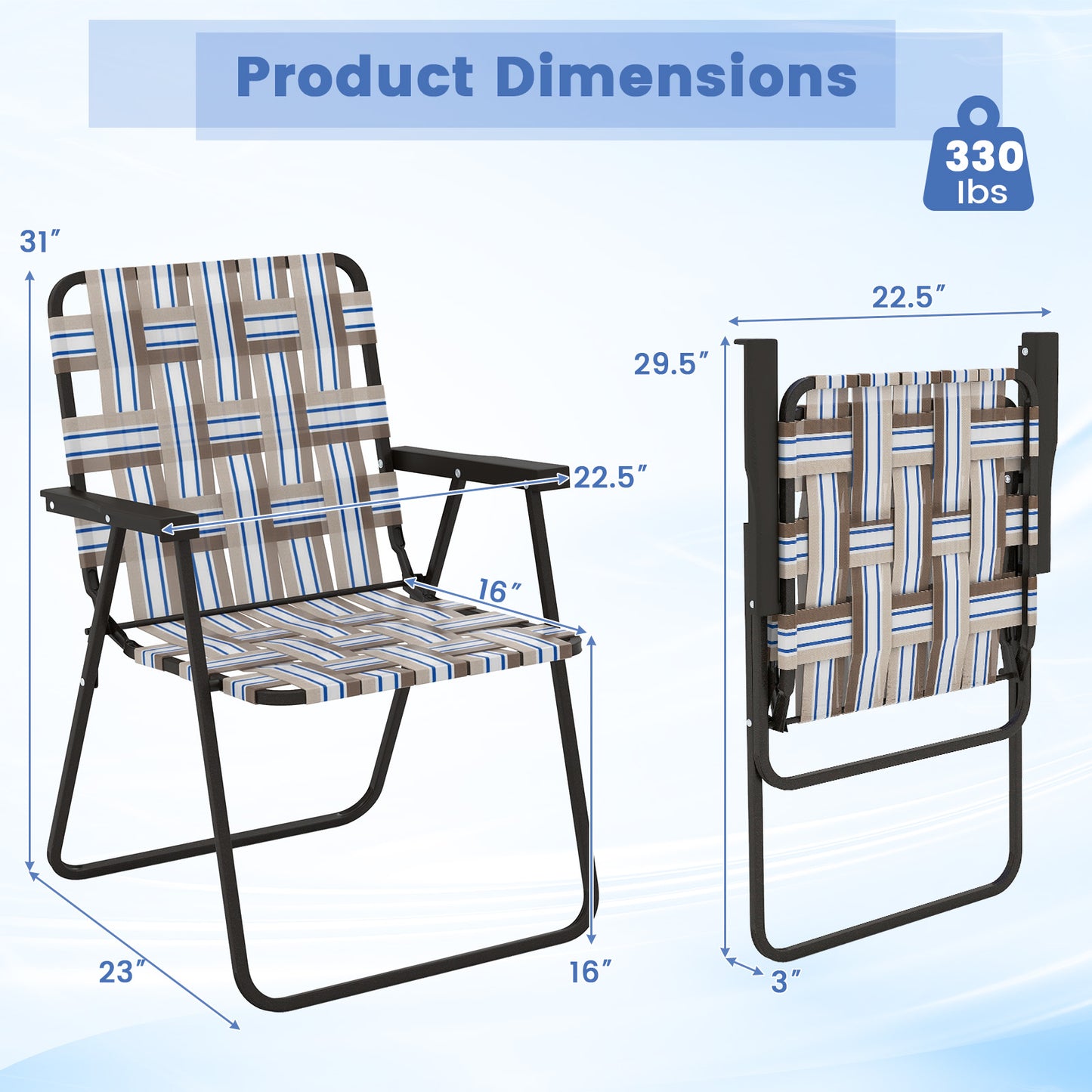 2 Pieces Folding Beach Chair Camping Lawn Webbing Chair