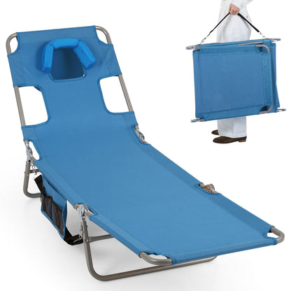 Folding Beach Lounge Chair with Adjustable Backrest for Lawn