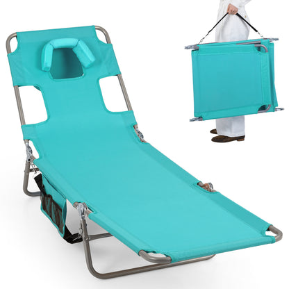 Folding Beach Lounge Chair with Adjustable Backrest for Lawn