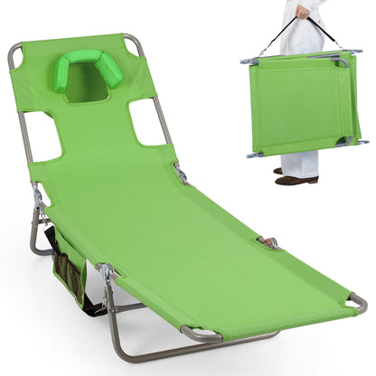 Folding Beach Lounge Chair with Adjustable Backrest for Lawn