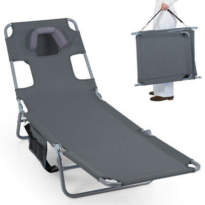 Folding Beach Lounge Chair with Adjustable Backrest for Lawn