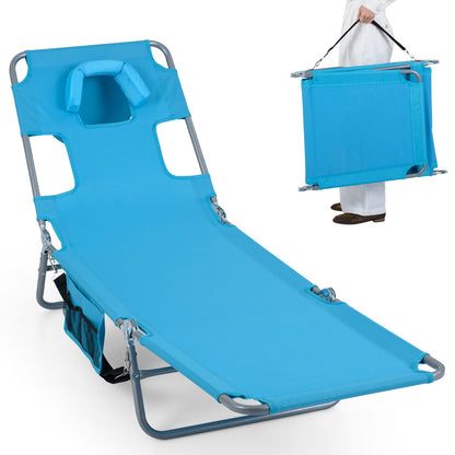 Folding Beach Lounge Chair with Adjustable Backrest for Lawn