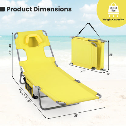 Folding Beach Lounge Chair with Adjustable Backrest for Lawn
