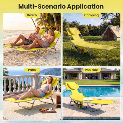 Folding Beach Lounge Chair with Adjustable Backrest for Lawn