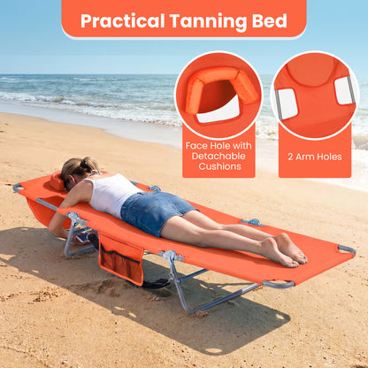 Folding Beach Lounge Chair with Adjustable Backrest for Lawn