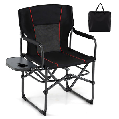 Folding Camping Chair with Side Table and Cup Holder with Carrying Bag-Black