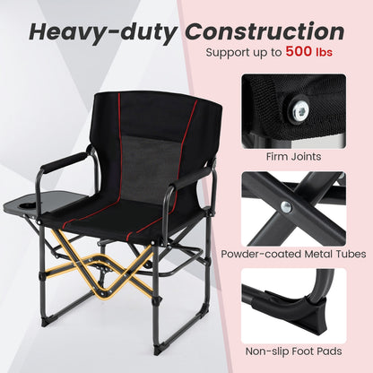Folding Camping Chair with Side Table and Cup Holder with Carrying Bag-Black