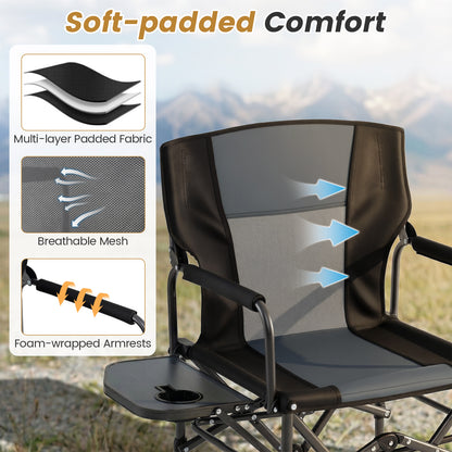 Folding Camping Chair with Side Table and Cup Holder with Carrying Bag-Black & Gray