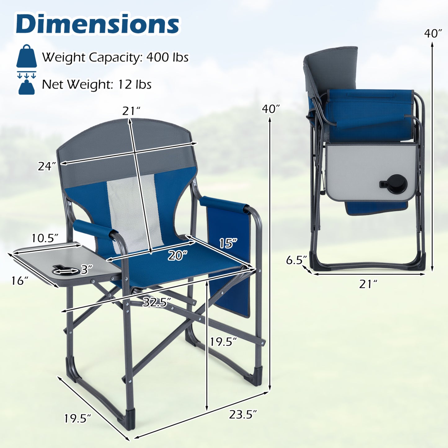 Folding Camping Chair with Cup Holder and Storage Pocket