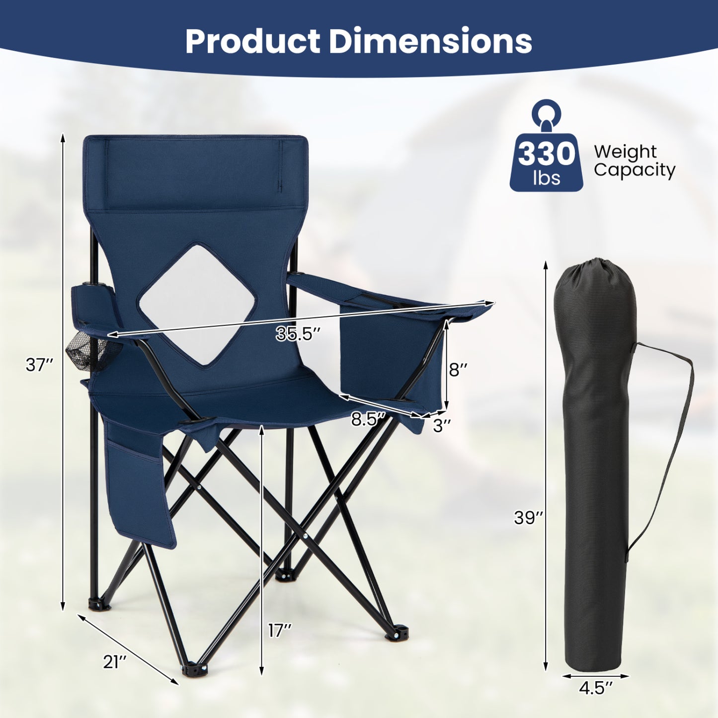 Folding Camping Chair with Mesh Back and Carrying Bag