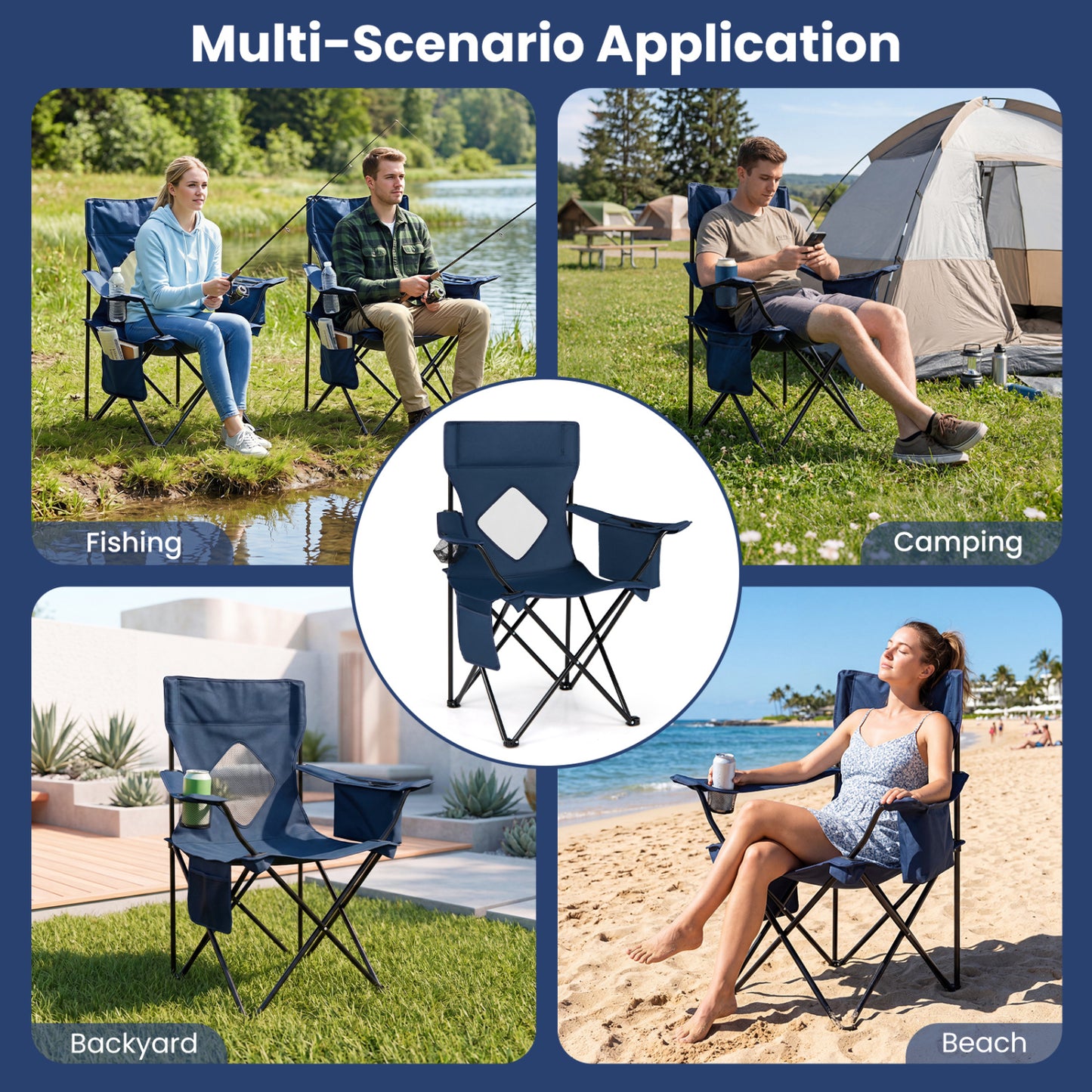 Folding Camping Chair with Mesh Back and Carrying Bag
