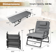 Folding Camping Cot with Mattress 3 in 1 Convertible Single Sofa Chaise Lounge Chair Sleeper-Gray
