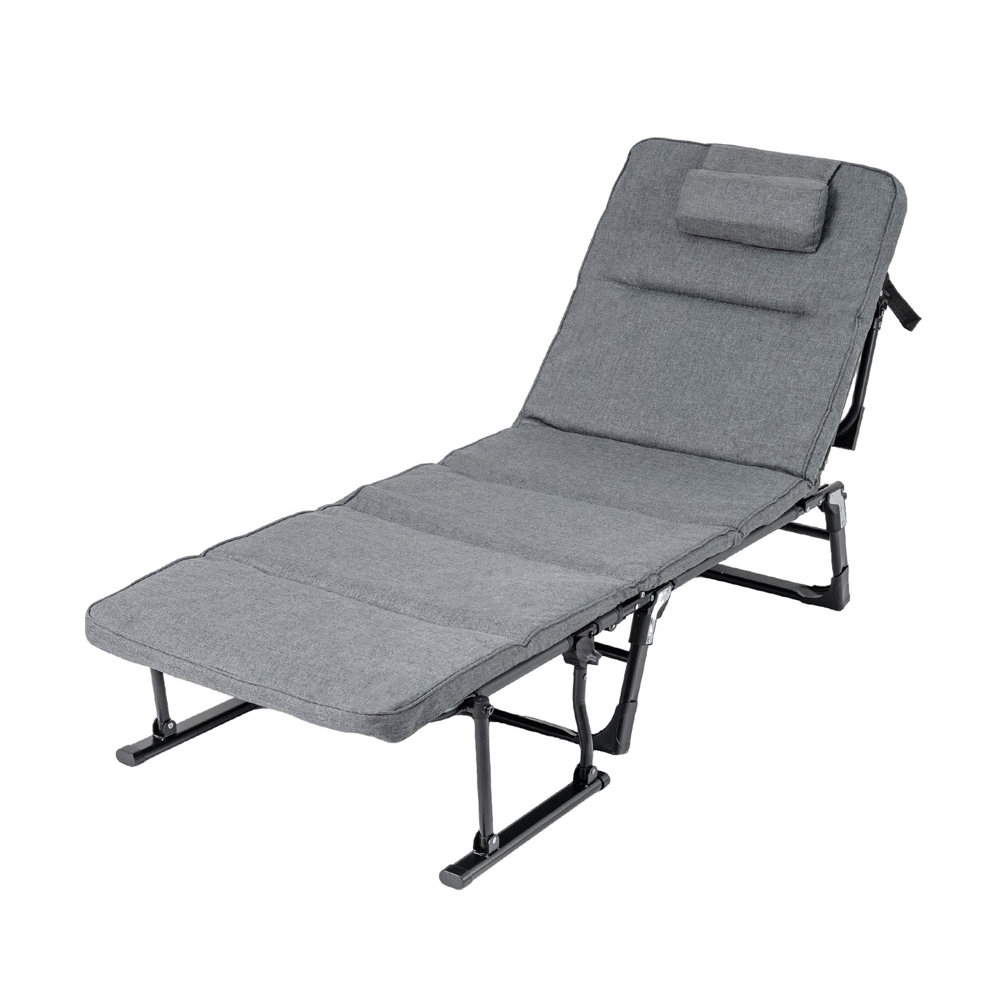 Folding Camping Cot with Mattress 3 in 1 Convertible Single Sofa Chaise Lounge Chair Sleeper-Gray