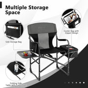 Folding Camping Directors Chair with Cooler Bag and Side Table-Black