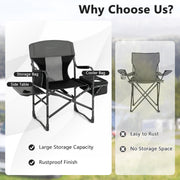 Folding Camping Directors Chair with Cooler Bag and Side Table-Black