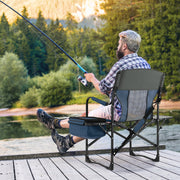 Folding Camping Directors Chair with Cooler Bag and Side Table-Blue