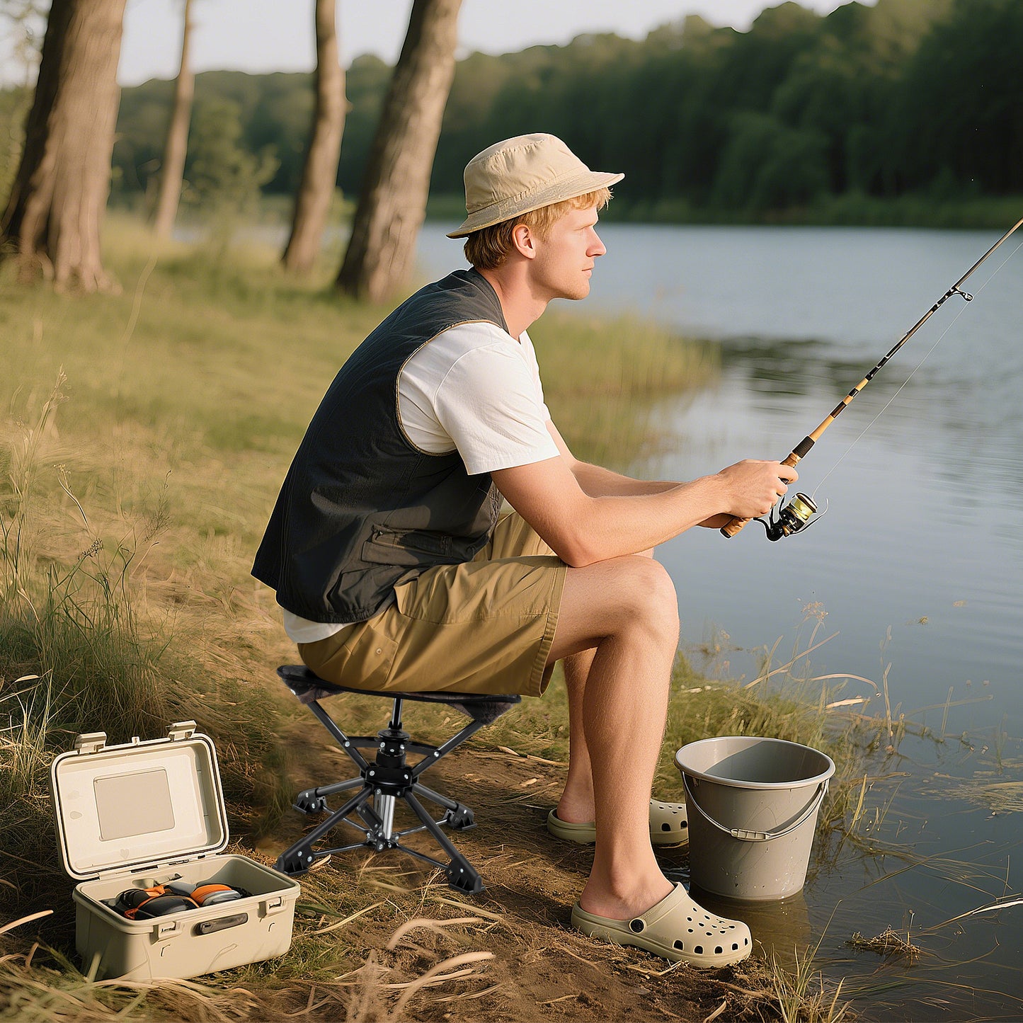 Folding Camping Stool 360¬∞ Swivel Hunting Chair with Anti-Sink Feet-Camouflage