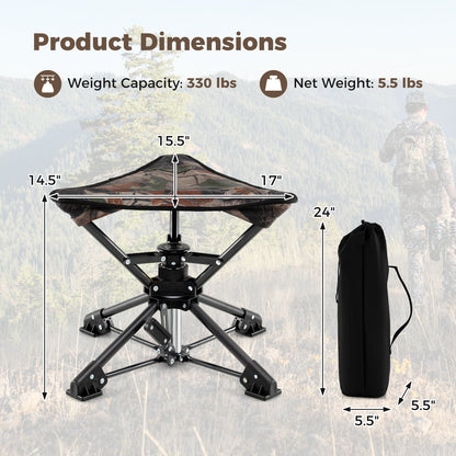 Folding Camping Stool 360¬∞ Swivel Hunting Chair with Anti-Sink Feet-Camouflage