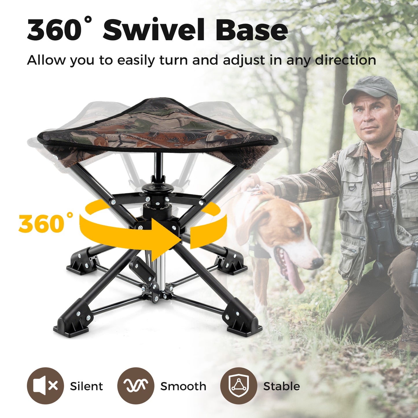 Folding Camping Stool 360¬∞ Swivel Hunting Chair with Anti-Sink Feet-Camouflage