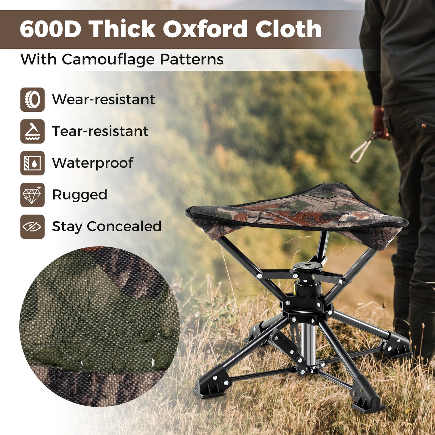 Folding Camping Stool 360¬∞ Swivel Hunting Chair with Anti-Sink Feet-Camouflage