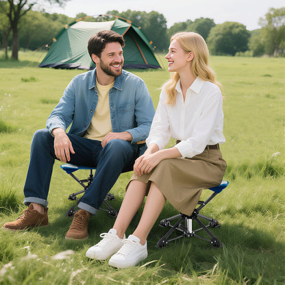 Folding Camping Stool 360¬∞ Swivel Hunting Chair with Anti-Sink Feet-Blue