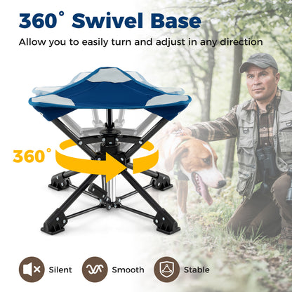 Folding Camping Stool 360¬∞ Swivel Hunting Chair with Anti-Sink Feet-Blue