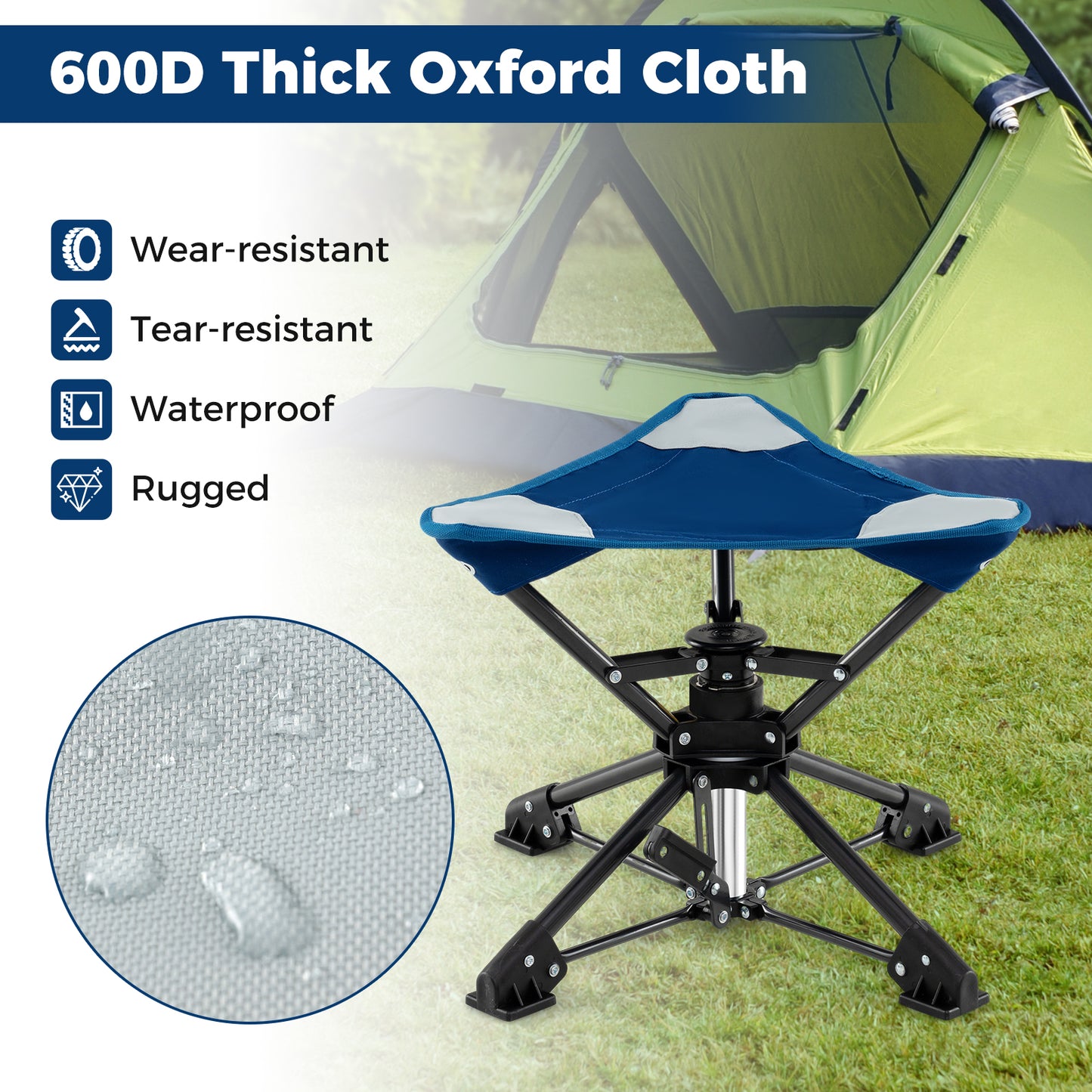 Folding Camping Stool 360¬∞ Swivel Hunting Chair with Anti-Sink Feet-Blue