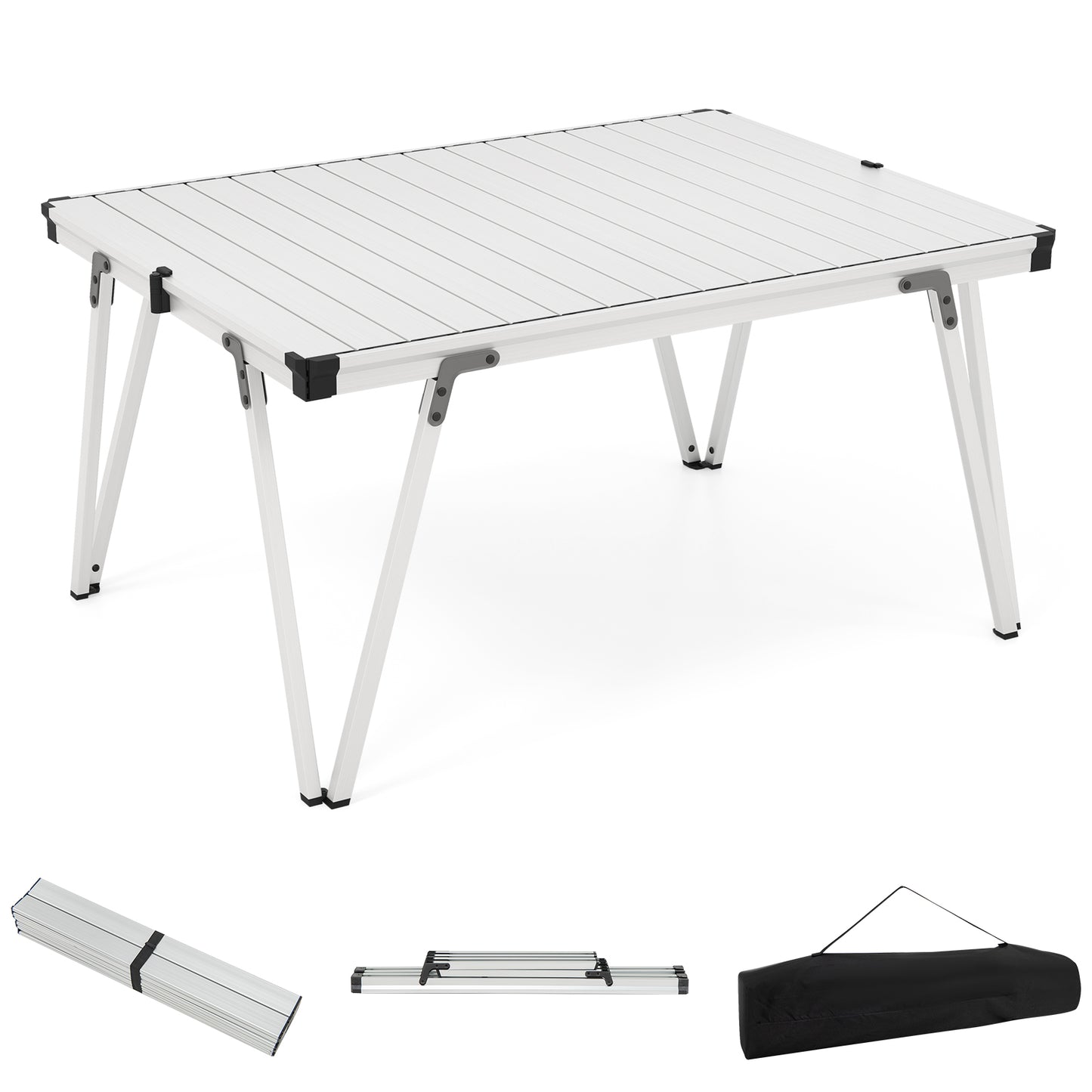 Folding Camping Table Picnic Table with Storage Bag and Waterproof Desktop-Brown - Silver