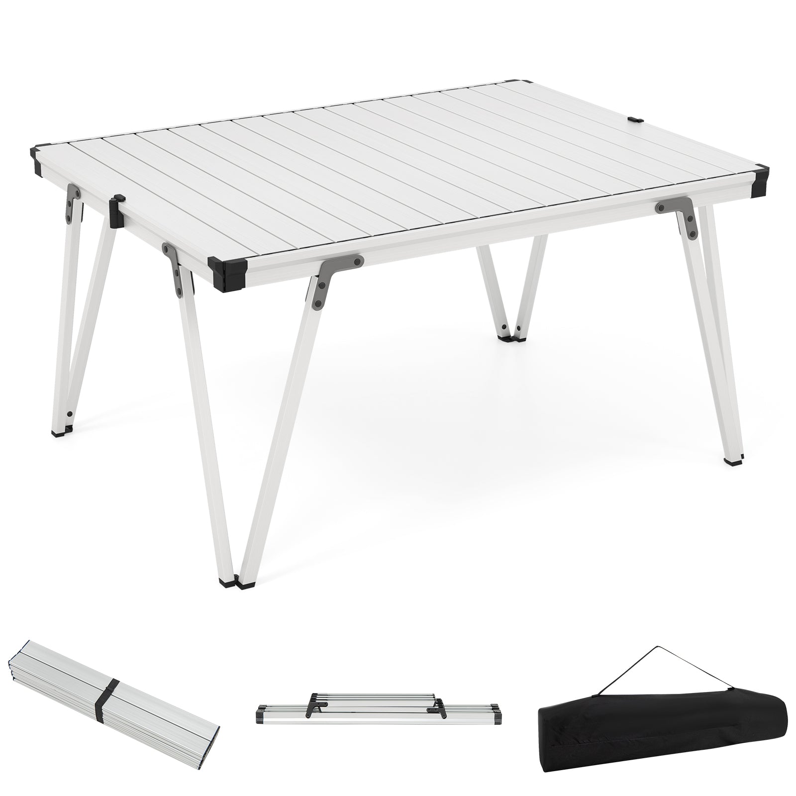 Folding Camping Table Picnic Table with Storage Bag and Waterproof Desktop-Brown - Silver