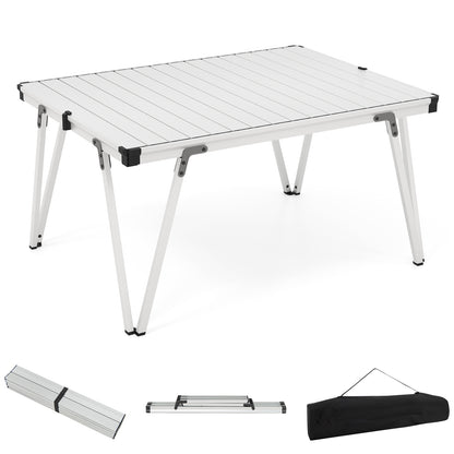 Folding Camping Table Picnic Table with Storage Bag and Waterproof Desktop-Brown - Silver