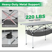 Patio Folding Camping Table with Roll-up Tabletop and Mesh Basket-Silver