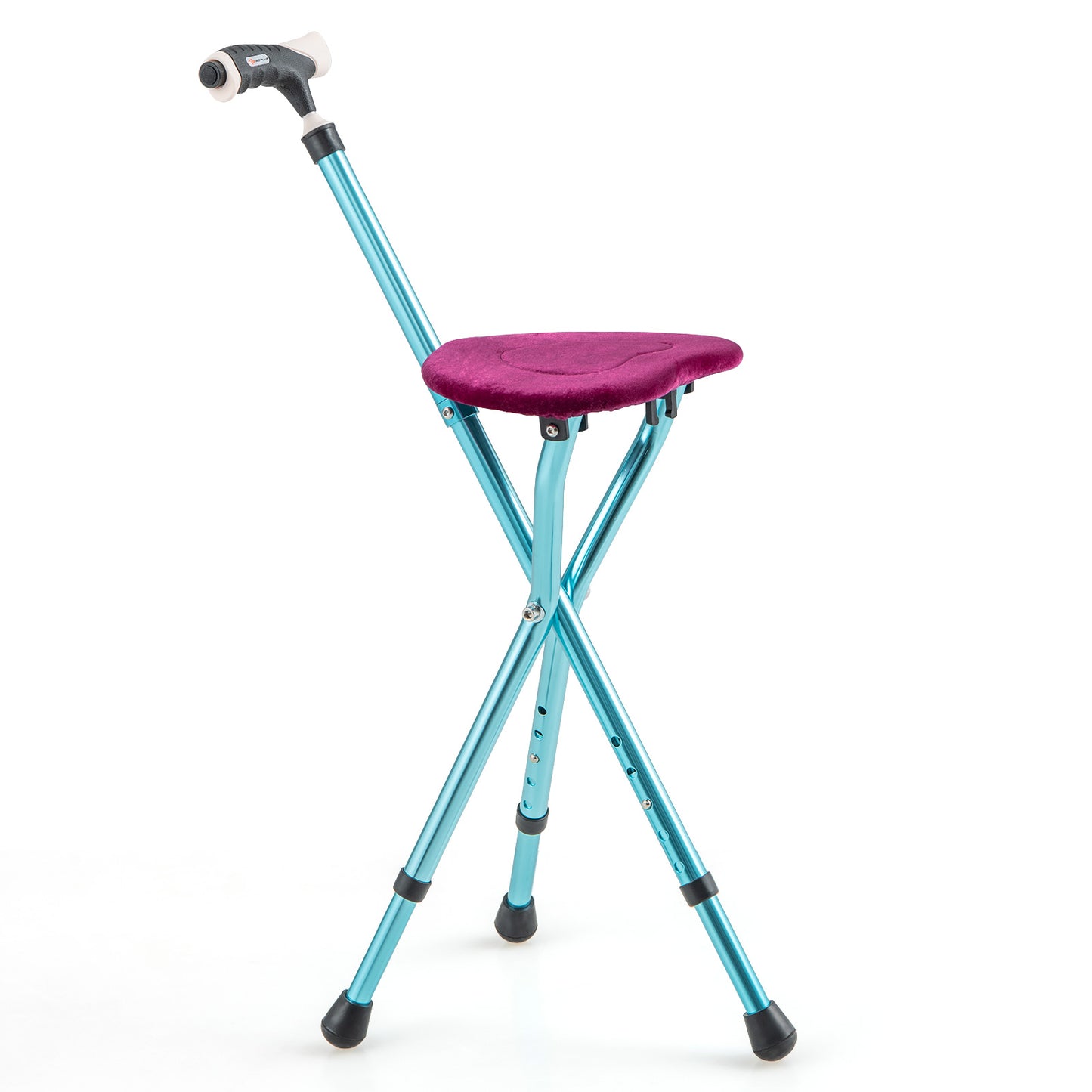 Lightweight Adjustable Folding Cane Seat with Light-Black - Black