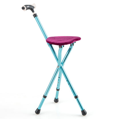 Lightweight Adjustable Folding Cane Seat with Light-Black - Black