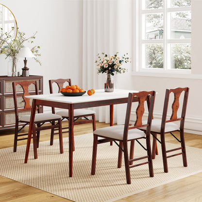 Folding Chairs Set of 2 Upholstered Dining Chairs with Comfy Padded Seats-Brown