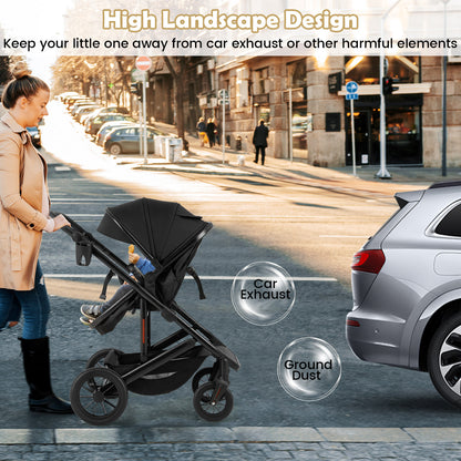 3-in-1 Folding Convertible Newborn Stroller with Detachable Bassinet