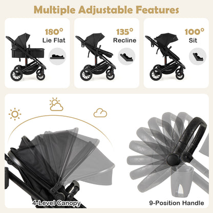 3-in-1 Folding Convertible Newborn Stroller with Detachable Bassinet
